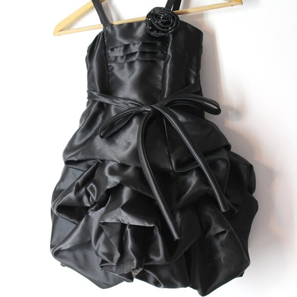 Chic Baby America black gathered satin taffeta dress flower special occasion 3/4 - Picture 7 of 8